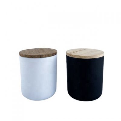 New Candle Jar Glass Candle Holders Wooden Lid Matte Black And White