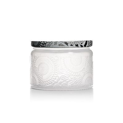 Embossed Glass Candle Container with Lid and Labels