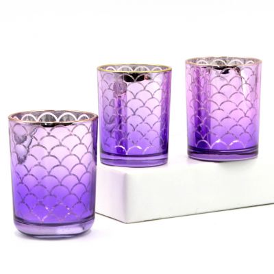 Wholesale And Custom Beautiful Pattern Candle Glass Jar With Metal Rim