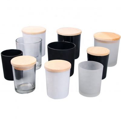 10oz-15oz White frosted empty colored glass candle jars holder with wooden lids Black lid
