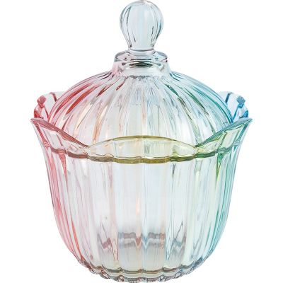 Wholesale Unique Transparent Glass Decorative Container Iridescent Candle Jar