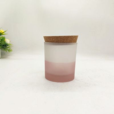 Pink and white glass candle holder with wooden lid