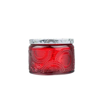 Custom crystal industry craft red candle glass jar with lid