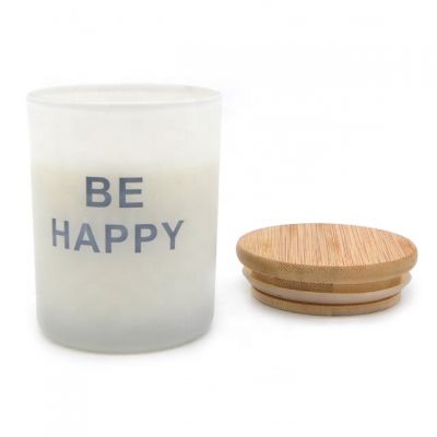 Wholesale multi-color frosted glass material pillar shape bamboo lid cover candle holder jar