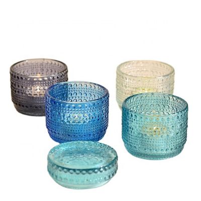 Wholesale green glass tea light candle holder with lid for home/wedding decoration