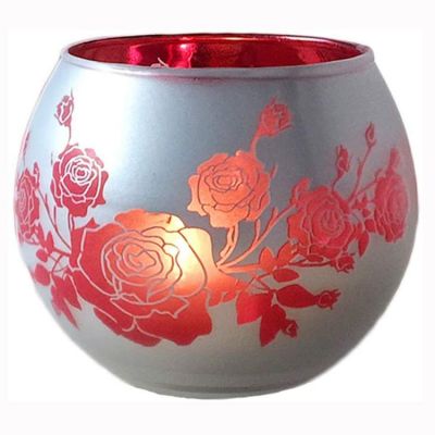 China supplier empty round rose flower design glass tealight candle holder