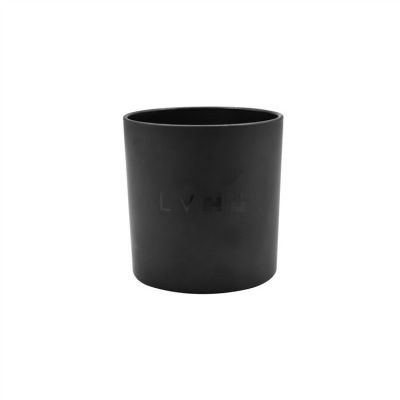 Cylinder shape matte black candle holder with black lid logo printing glass candle holder wholesaler