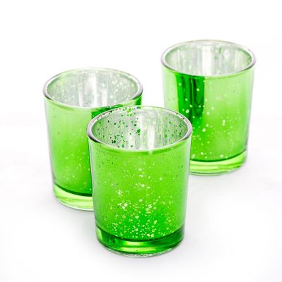 Electroplated matte frosted iridescent green glass candle jar container for wedding decoration