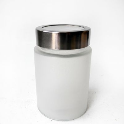 Top product custom frosted glass candle jar with electroplated color candle holder lid