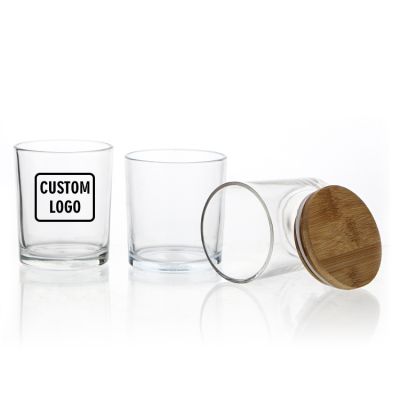 Home Decor Luxury Transparent Glass Tumbler Candle Vessels Container Jars In Bulk With Wooden Lid