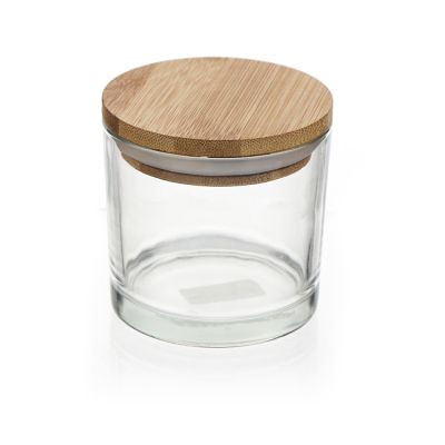 Hot Selling Glass Candle Jar with Bamboo Lid Empty Apothecary Candle Container Glass Jar