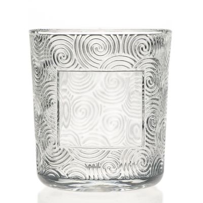 Home Decorative Use Custom Label Embossed Crystal 200ml Round Candle Holder Clear Candle Glass Jar