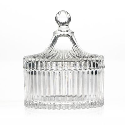 Luxury Decorative 260ml 9oz Engraving Round Empty Aromatherapy Glass Soy Candle Jar With Glass Lid