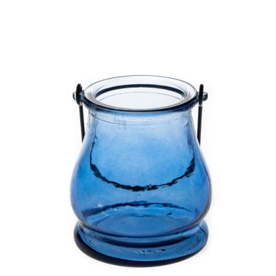 Lantern Shaped Round Blue Candle Jar 300ml 10oz Empty Glass Candle Holder Wholesale