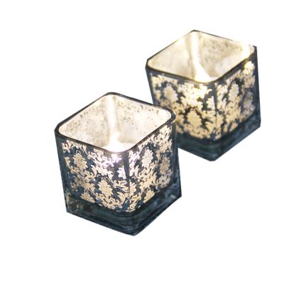 gold square glass candlestick romantic candlelight dinner glass candle cup
