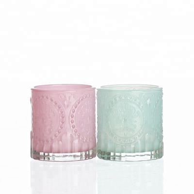 Wholesale Custom Embossed Decorative Colored Unique Glass Candle Holder