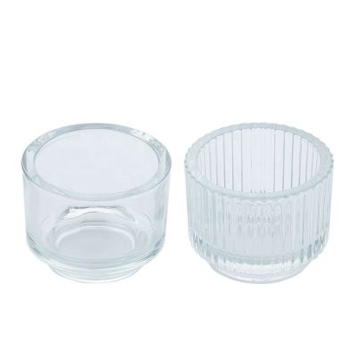 Wholesale Custom Stripe Design Thick Wall Candle Jars Small Tealight Glass Candle Holder Glass