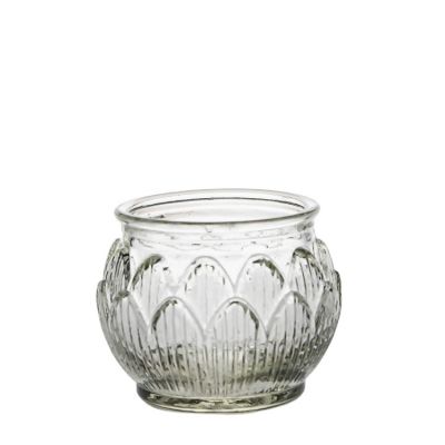 Hot Sale Wholesale 100ml Clear Empty Embossed Round Luxury Candle Holder Glass