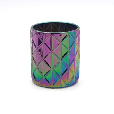 Good Quality Multi-Colored Multicoloured Plating Luxurious Glass Embossed Color Candle Jar