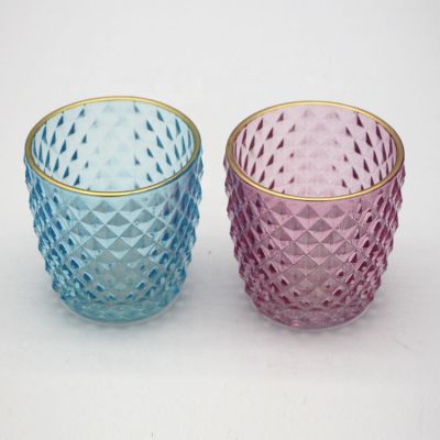 High Quality Multi-Colored Gold-Rimmed Advanced Glass Embossed Candle Jar