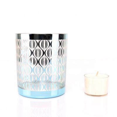 Luxury Unique Design Electroplating Silver Blue Tea Light Votive Bar Bulk Candle Glass Jar Holders