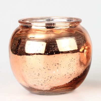 Shiny Rose Gold Round Ball Bubble Shape Candle Jars Glass holder Fish Bowl Glass Vase