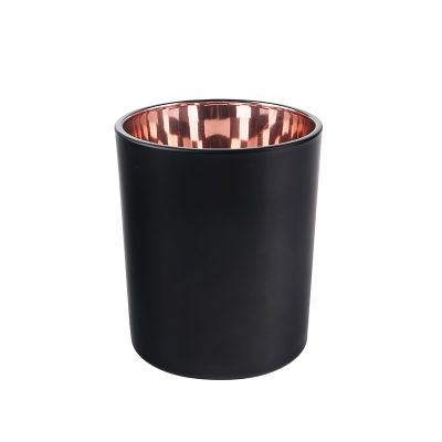Electroplated Black Color Glass Candle Holder Jars With Bamboo Metal Lid