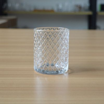 Custom round diamond pattern glass candle jar for tealight /soy wax