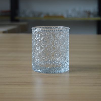 Custom retro emboss glass candle jar with 320ml volume