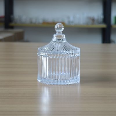 High range ribbed glass candle jar with lid candle container