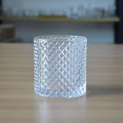 High quality diamond pattern 16oz round glass jar for storage/candle