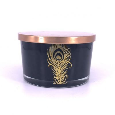 Hot sale customized black candle jars with rose gold lid