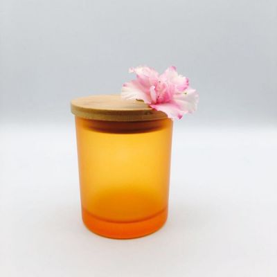 Amber and rose glass votive candle jars with wooden lid for scented candle