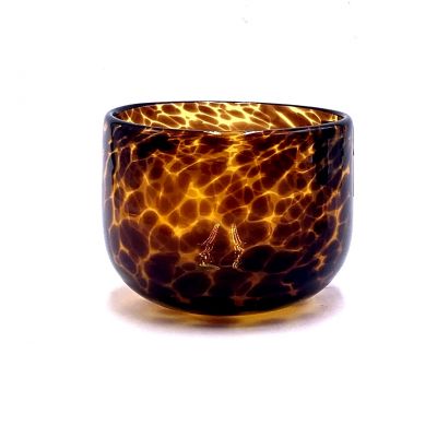 Small glass candle holder with brown tortoiseshell print