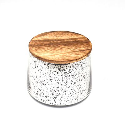 Rustic Candle Holders Frosted Glass Candle Jars with Screw Wooden Lid