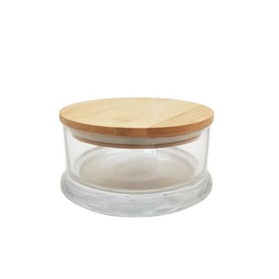 Big bamboo glass candle jar with lid