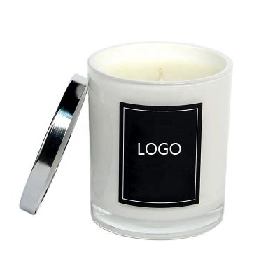 11oz 15oz beautiful white wax scented candle in white glass jar with customized logo brand
