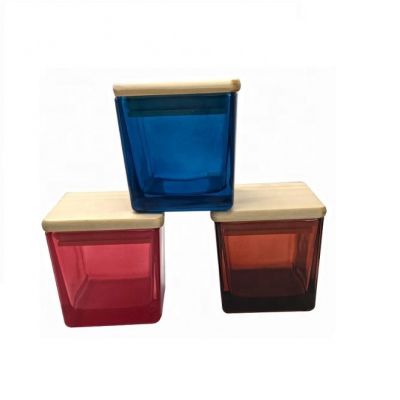 square empty glass candle jars with wooden tins metal lids glass holders containers vessels for candles