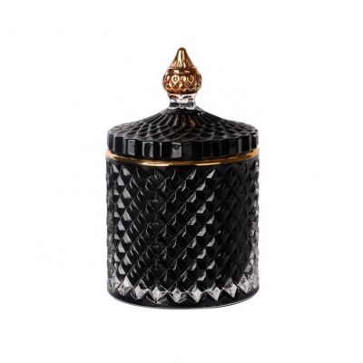 8oz 10oz Geo Cut Candle Container Glass Unique Luxury Matte Black Candle Jars With Lid