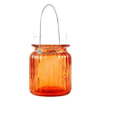 Home Decorative Customized Glass Empty decorative glass candle jar with metal handle