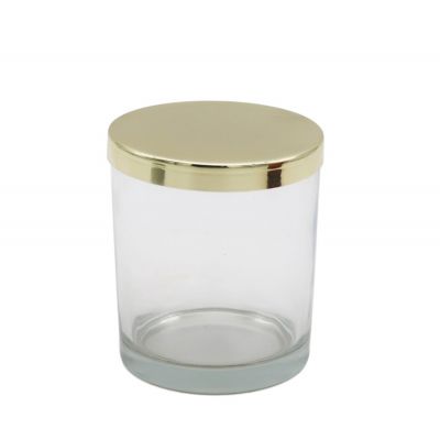 8oz 9oz 10oz Luxury Clear Glass Candle Jar Container with Gold Metal Lid