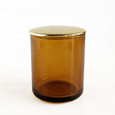 ready to ship empty candle jar amber candlestick holders 12oz with gold ceramic lid