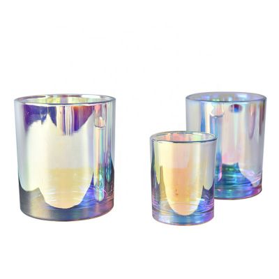 Modern 8 oz Custom Shiny Iridescent Glass Tin Candle Jar