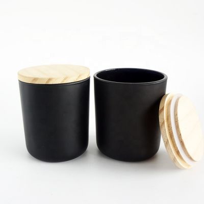 wholsale candle jars 12oz black matte candle holders with sealed wooden lids