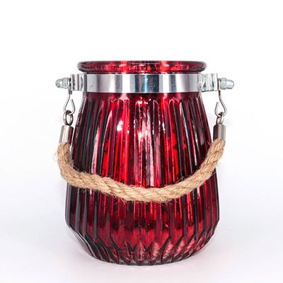 Hot sale decal stripe shape candle glass holder scent wax jar with rope