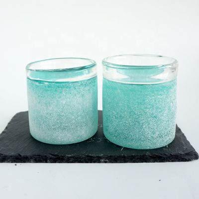 new design handmade blue sandblasted glass candle jars
