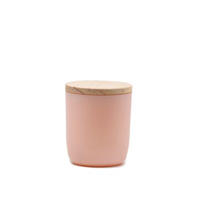 Wholesale Pink Glass Candle Jar with Wooden Lid