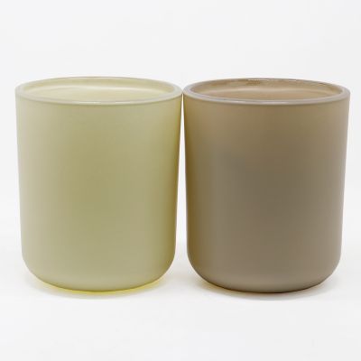 Matte Cream Khaki Brown Glass Candle Jar Round Bottom 8oz 10oz 16oz Candle Jar With Wooden Lid