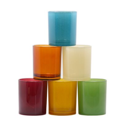 Empty Sprayed colors Candle container Shining Flat Bottom Glass Candle jar With lid