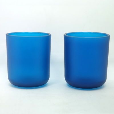luxury frosted/matte cobalt blue color glass candle jars holder factory
